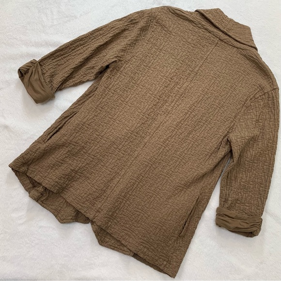 Mod-o-doc Walnut Brown Open Front Basket Weave Jacquard Knit Jacket, S, NWOT - Picture 3 of 8